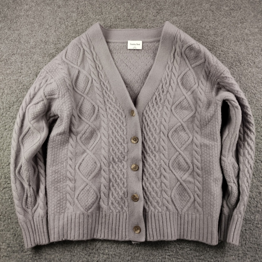 Sunday Best Cardigan Womens 2XS Merino Wool Blend Purple Cable Knit